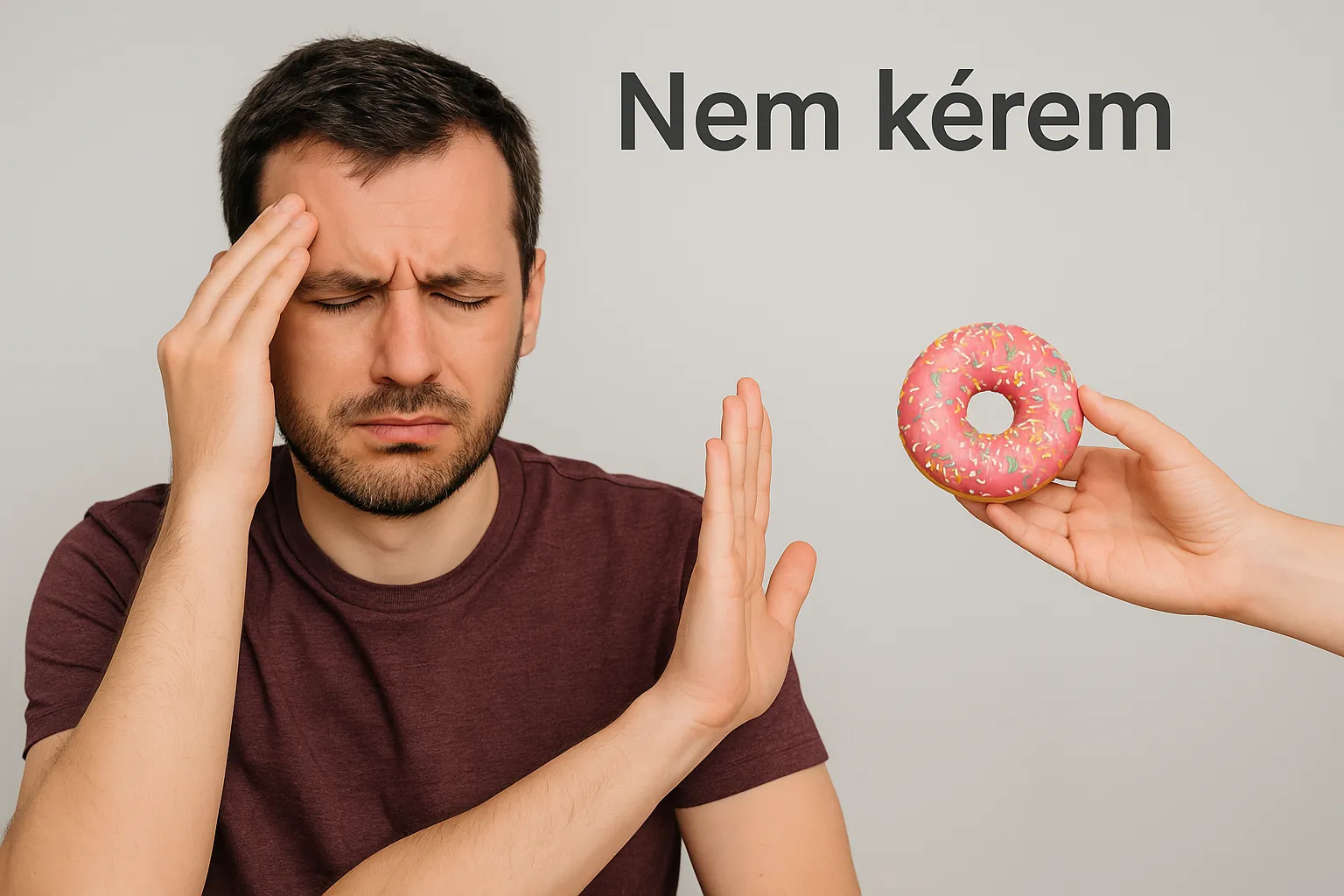 A cukor elhagyásának kezdeti nehézségei Szomorú nő a fejét fogja, miközben a cukor elhagyása miatti fejfájástól szenved