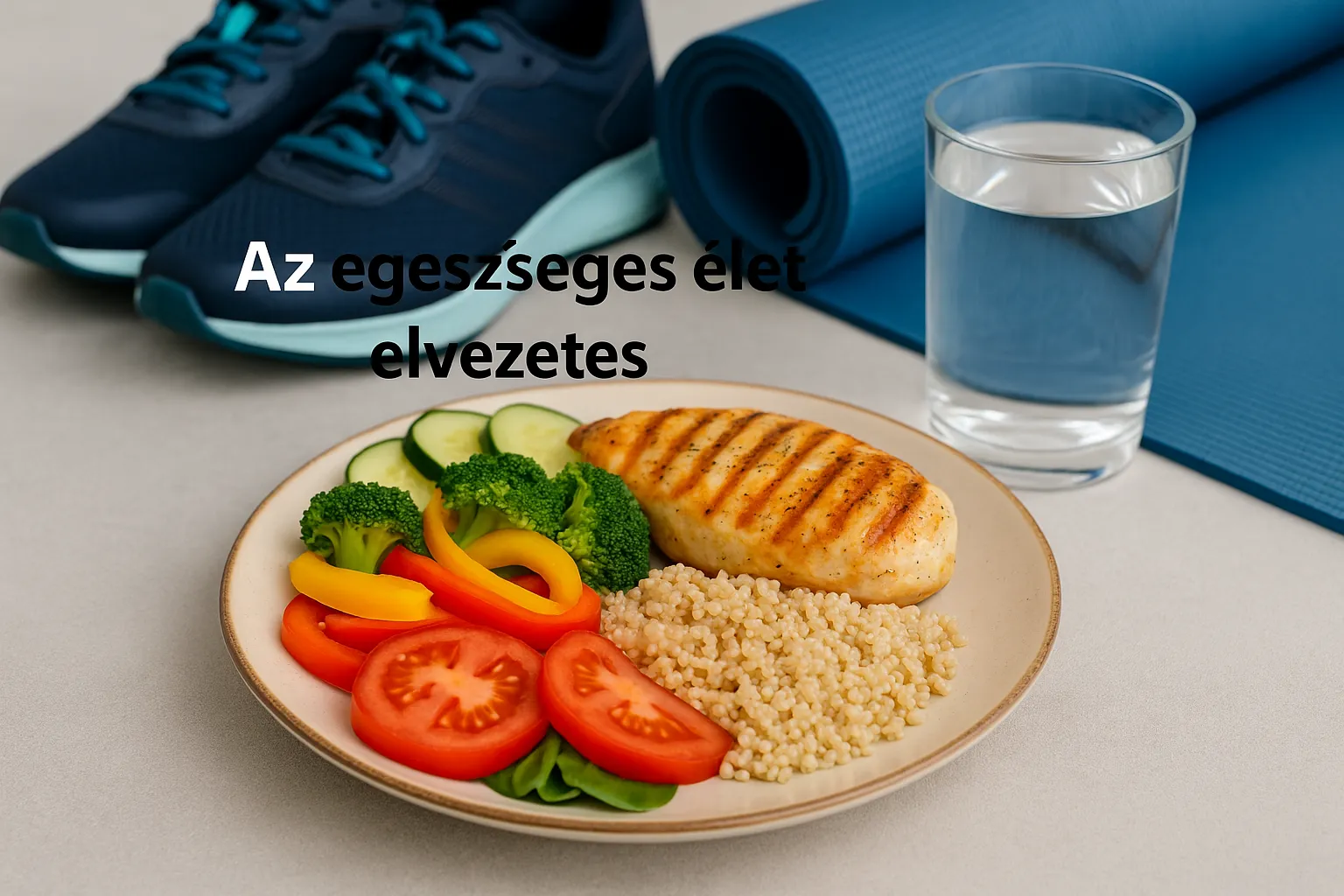 Egészséges táplálkozás a tartós és reális fogyásért. Tápanyagdús, egészséges ebéd grillezett csirkével és friss zöldségekkel, amely támogatja a reális fogyási célok elérését.