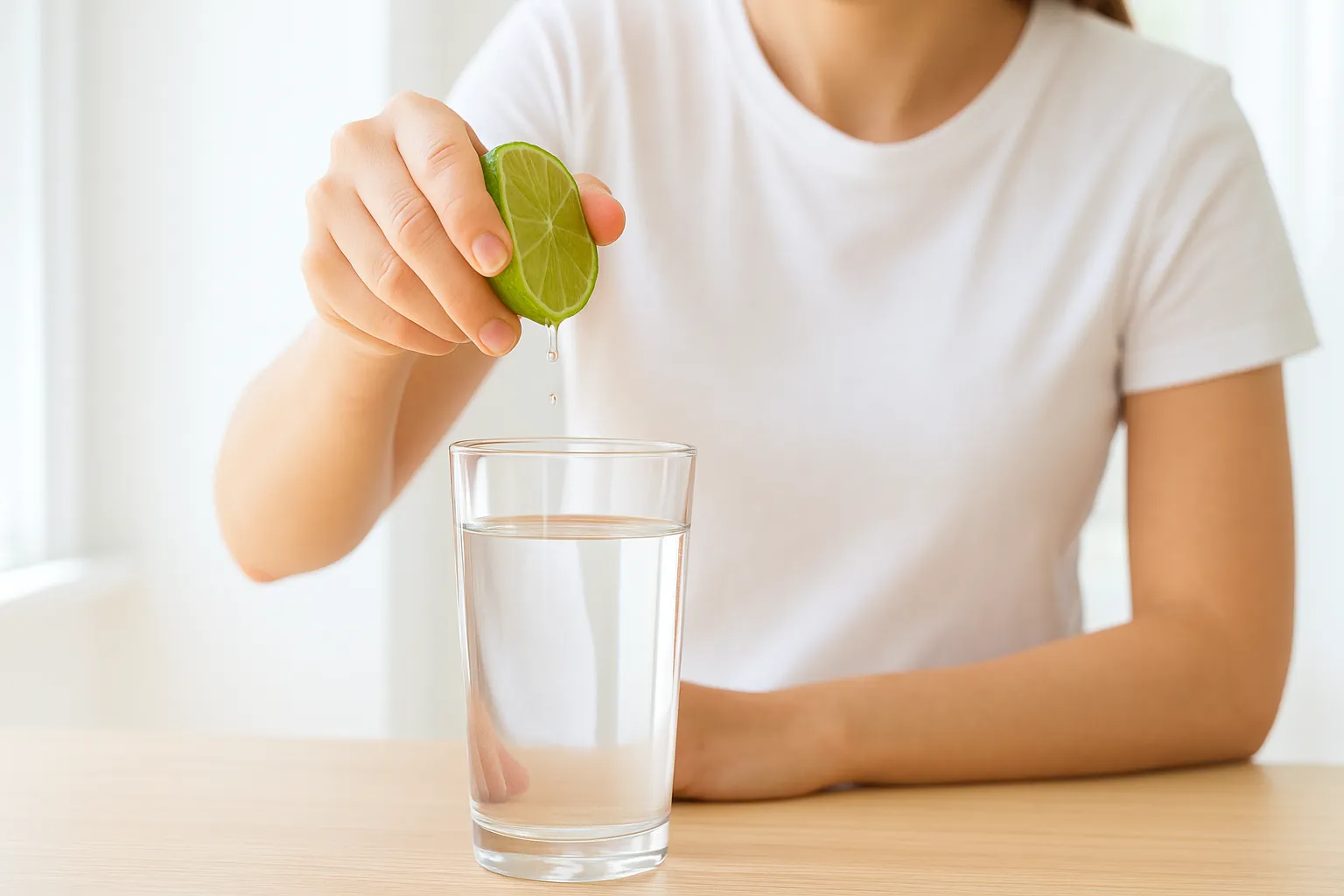 Reggeli méregtelenítés az ekcéma ellen Egy személy lime-ot facsar egy pohár vízbe az ekcéma elleni diéta részeként