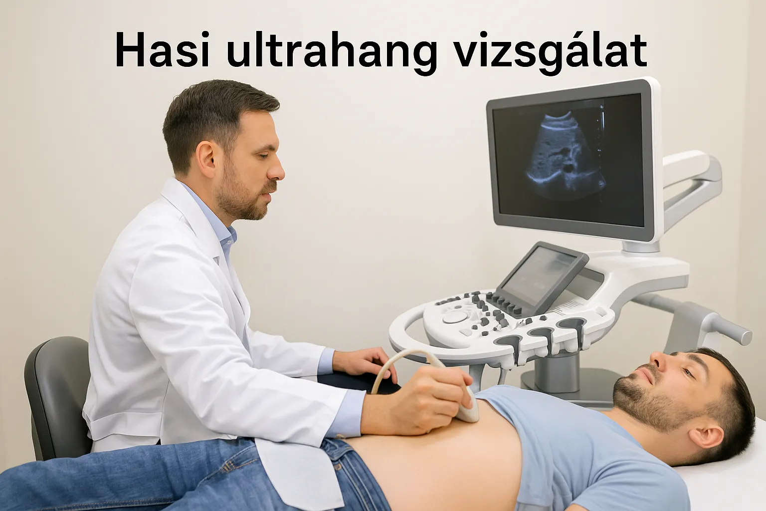 Az epehólyag-gyulladás diagnosztizálása ultrahanggal Orvos hasi ultrahang vizsgálatot végez epehólyag-gyulladás gyanúja miatt.